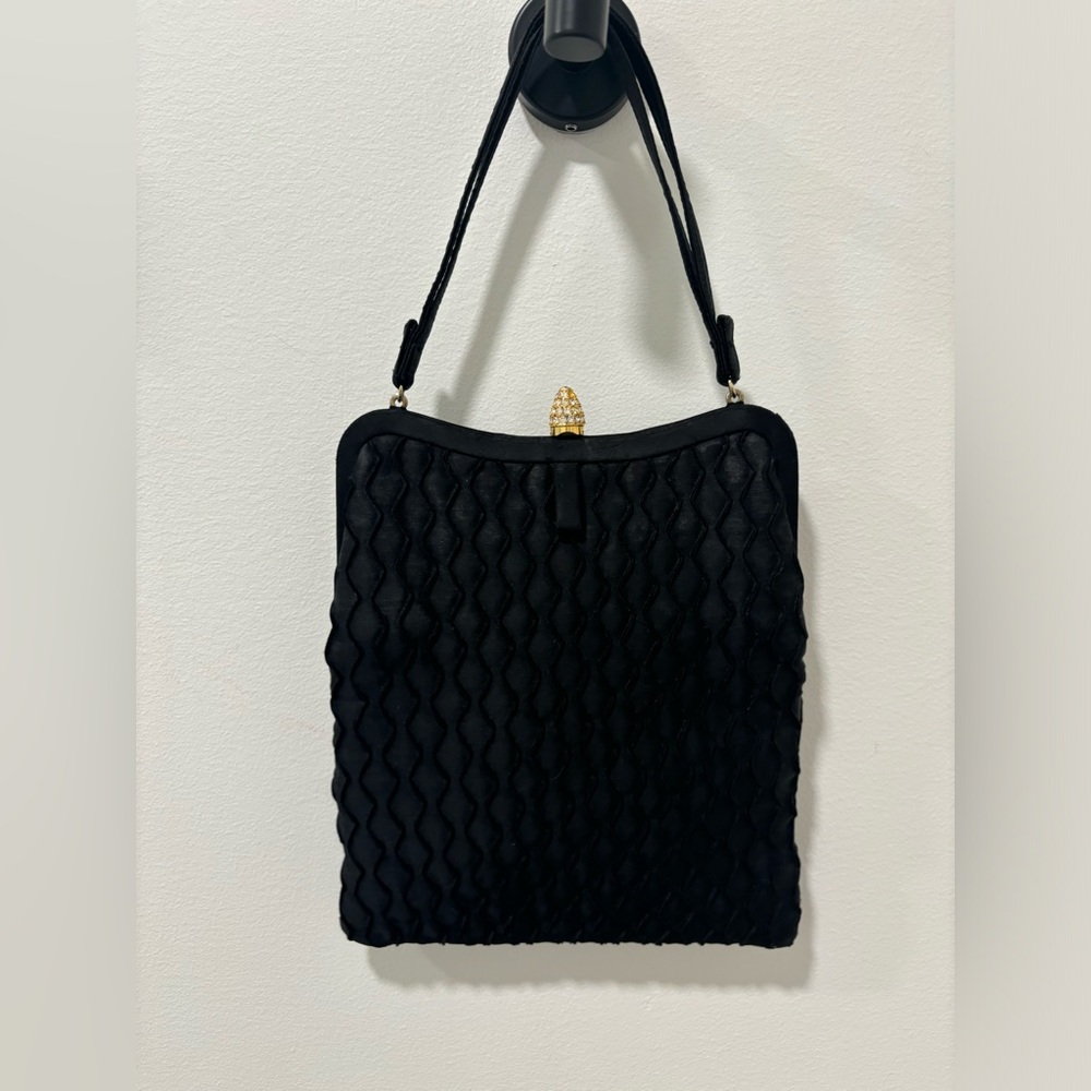 Vintage Magid Black Textured Fabric Evening Handbag